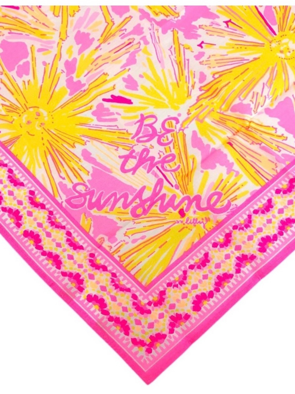 Lilly Pulitzer Bright Pink & Yellow “Be The Sunshine” Floral Scarf NWOT - Picture 3 of 3